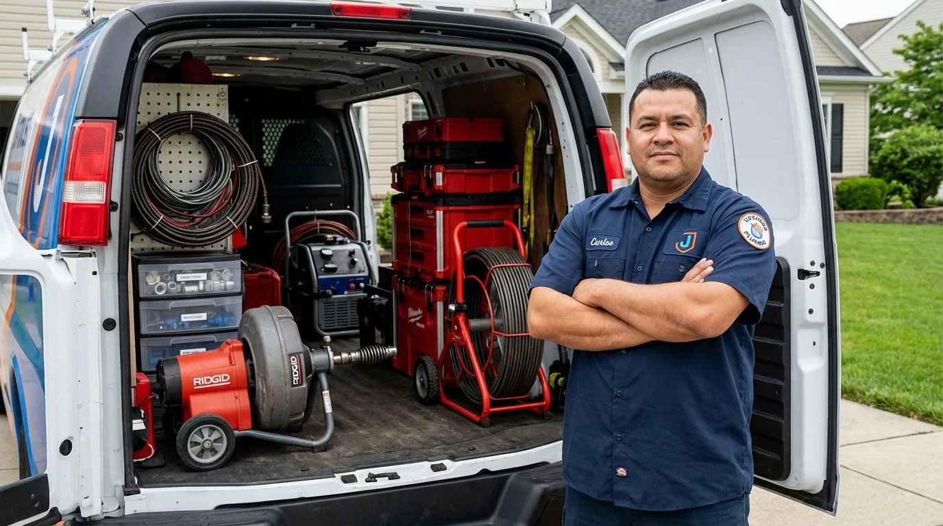 Professional drain cleaning equipment and Johns Plumbing LLC plumber in Kalkaska