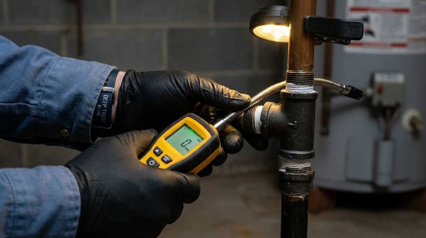 Gas leak detection with electronic sniffer by Johns Plumbing LLC in Kalkaska