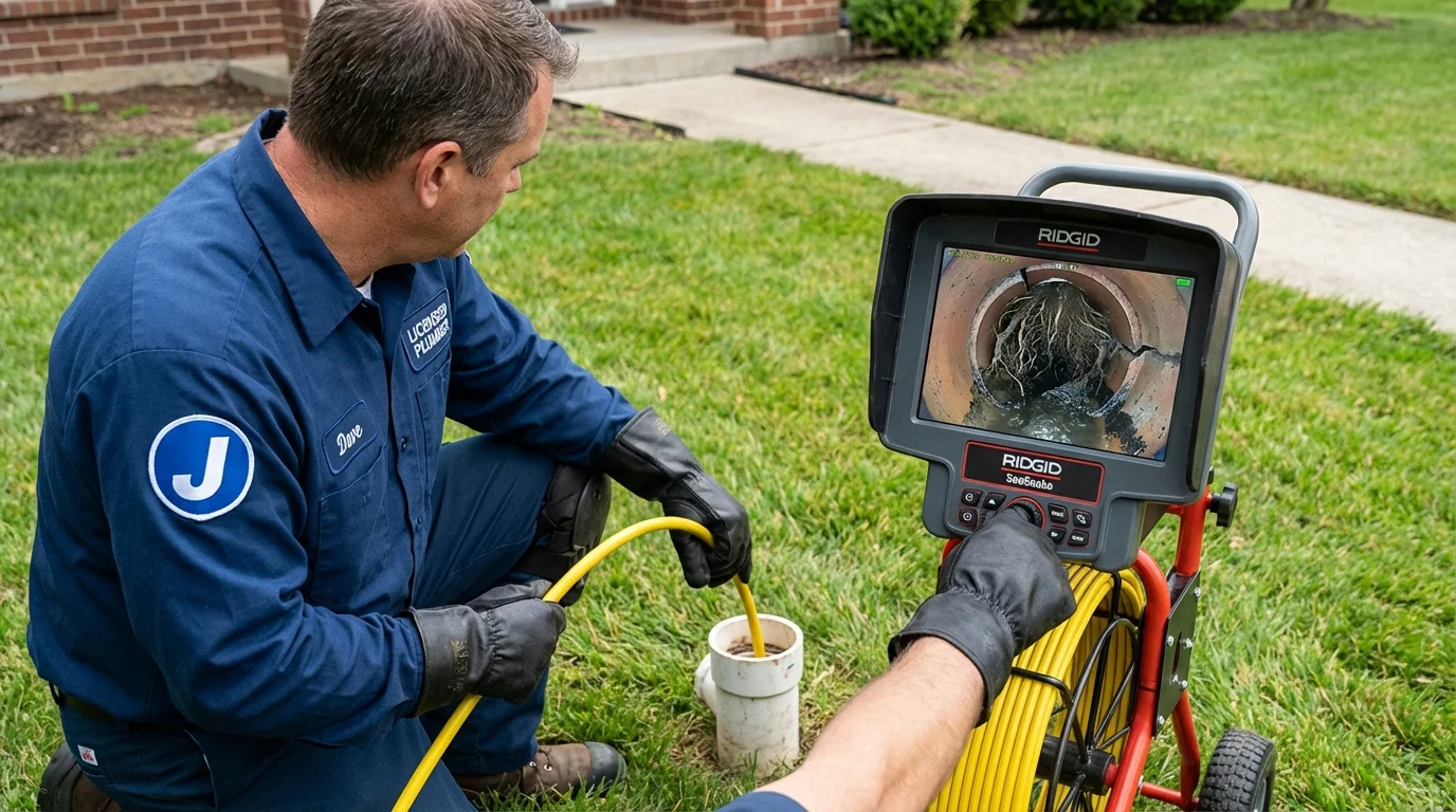 Sewer camera inspection being performed by Johns Plumbing LLC in Kalkaska