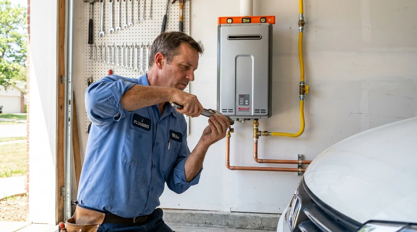 Tankless water heater installation by a Johns Plumbing LLC plumber in Kalkaska